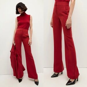 Veronica Beard Lebone Pleated Crepe Straight Leg Pants Crimson Red Womens Size 0